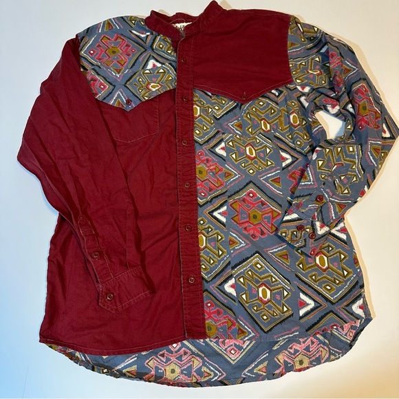 Vintage 90s Saddlebrook western Aztec print & Band Collar - Picture 1 of 7